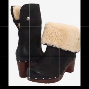 UGG Shoes - Ugg Lynnea Black Shearling Clog Boots Leather UGG Shoes - Ugg Lynnea Black Shearling Clog Boots Leather